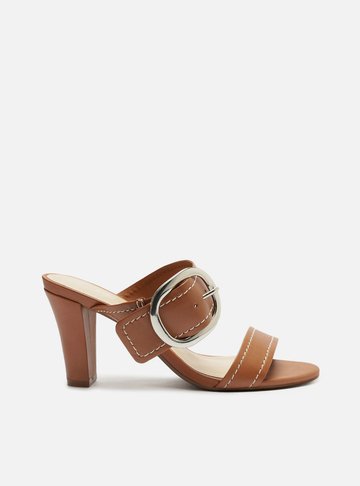 Sandália Marrom Couro Salto Bloco