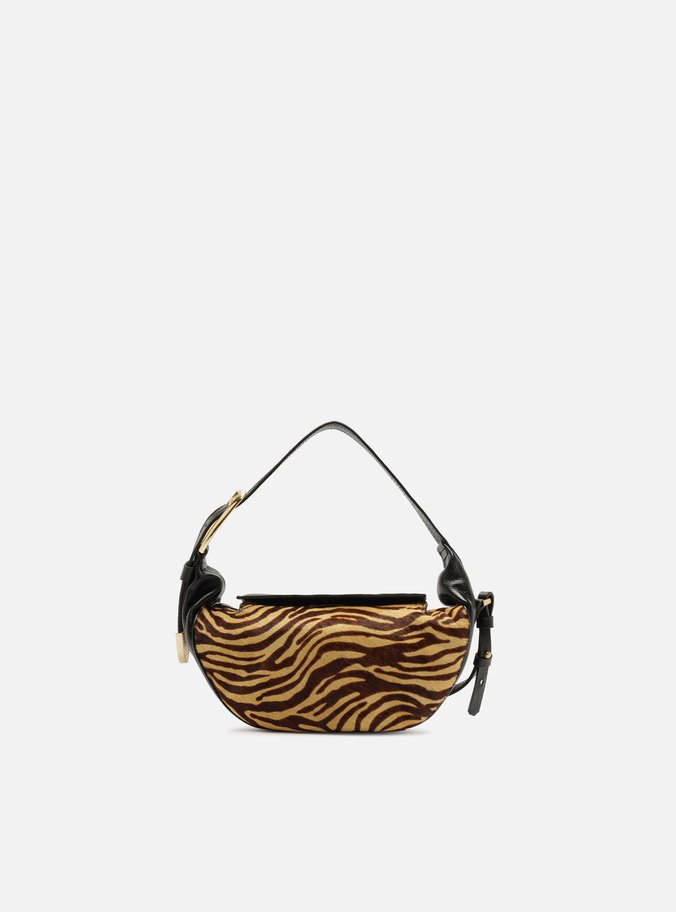 Bolsa Tiracolo Animal Print Couro Média Metais Dourados