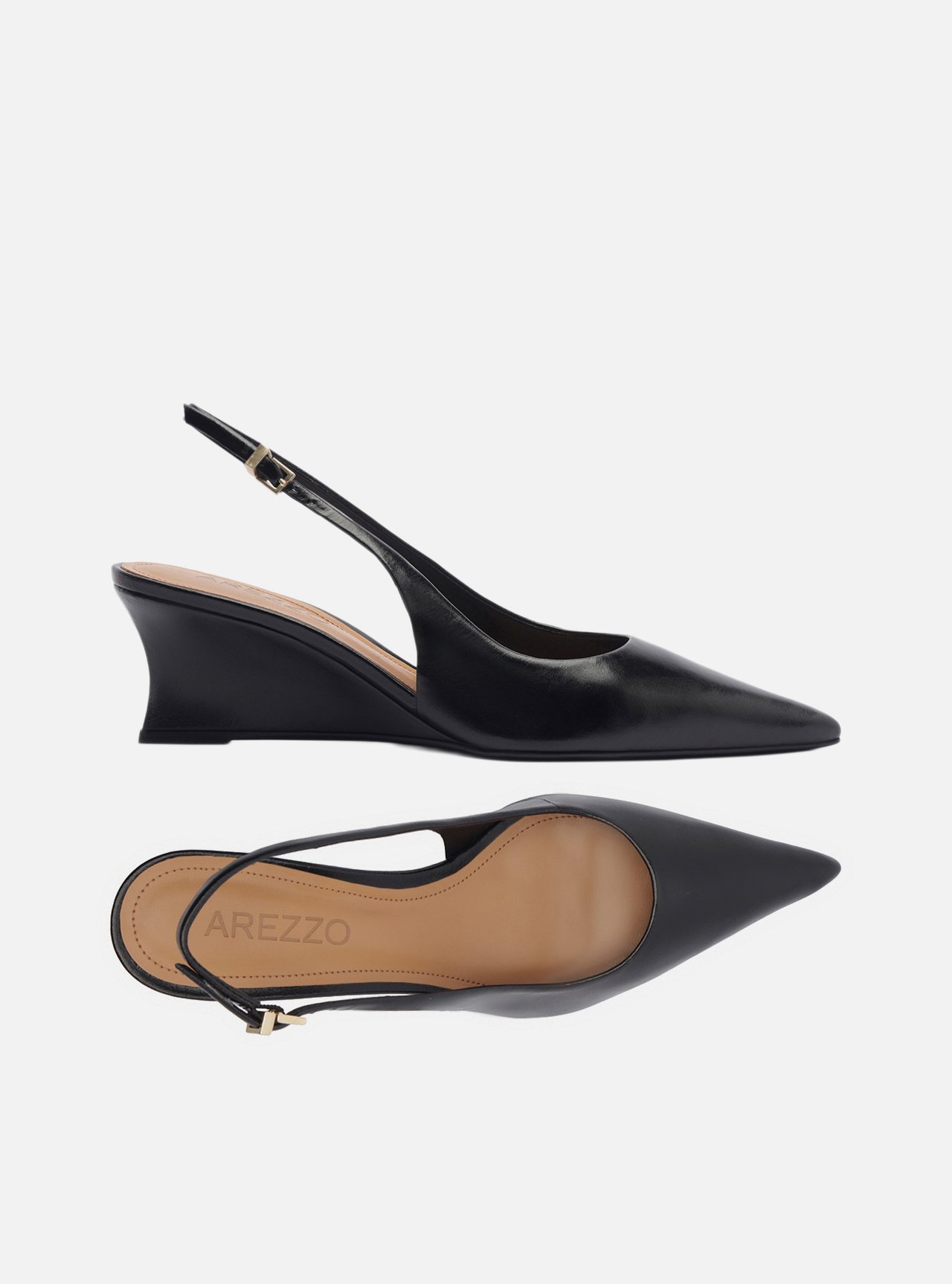 Scarpin Preto Couro Salto Baixo Anabela Slingback — foto 5