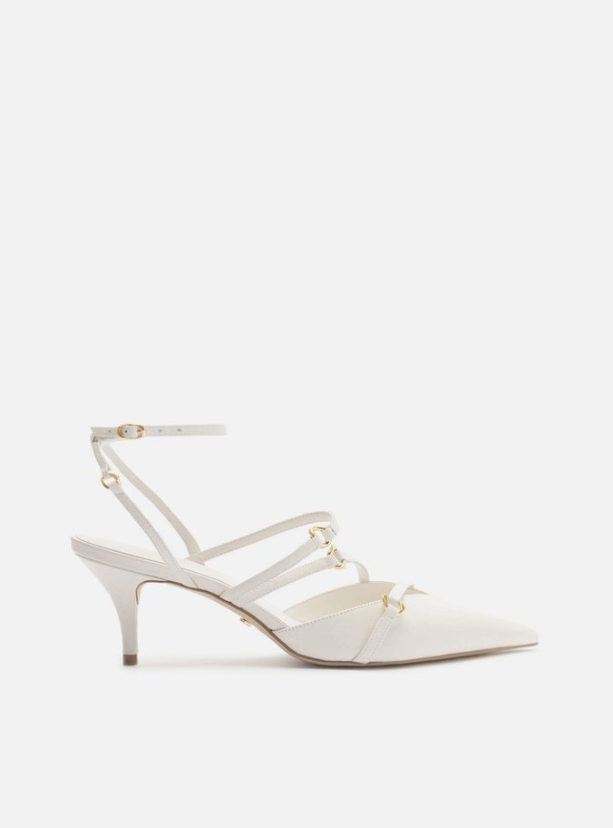 Scarpin Branco Couro Salto Kitten Tiras