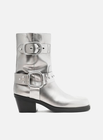 Bota Prata Couro Cano Curto Montaria West