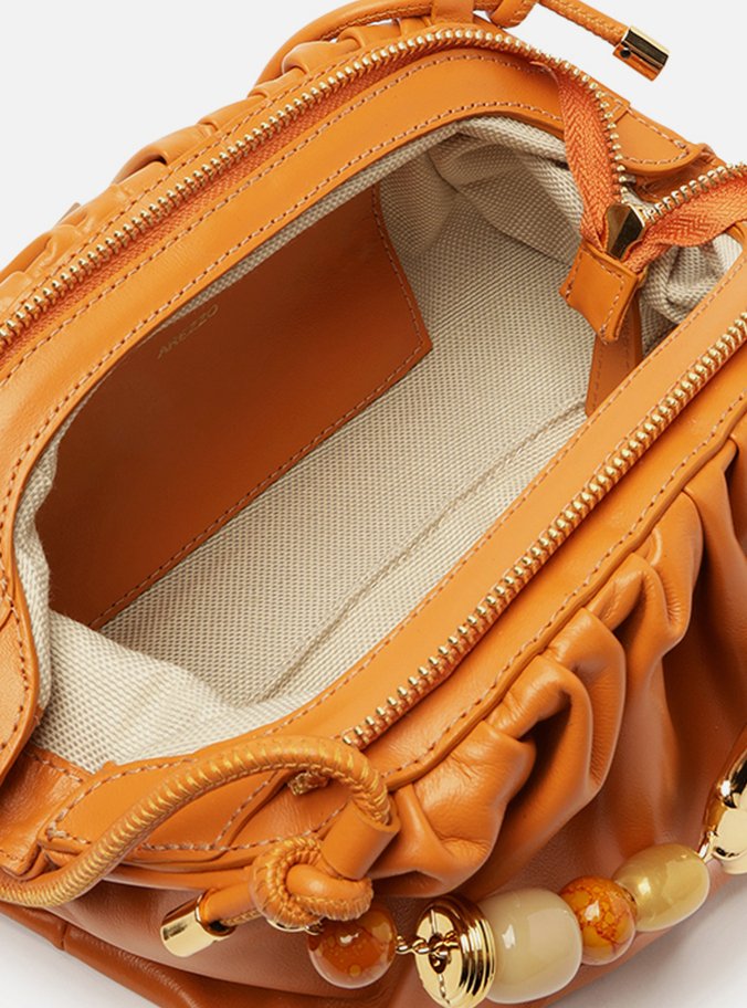 Clutch Laranja Couro Média Pedrarias Concha
