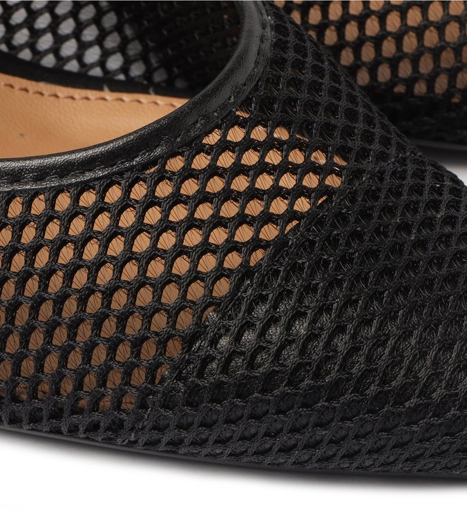 Scarpin Preto Tela Salto Fino Slingback