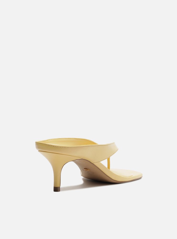 Tamanco Amarelo Couro Salto Médio Thong