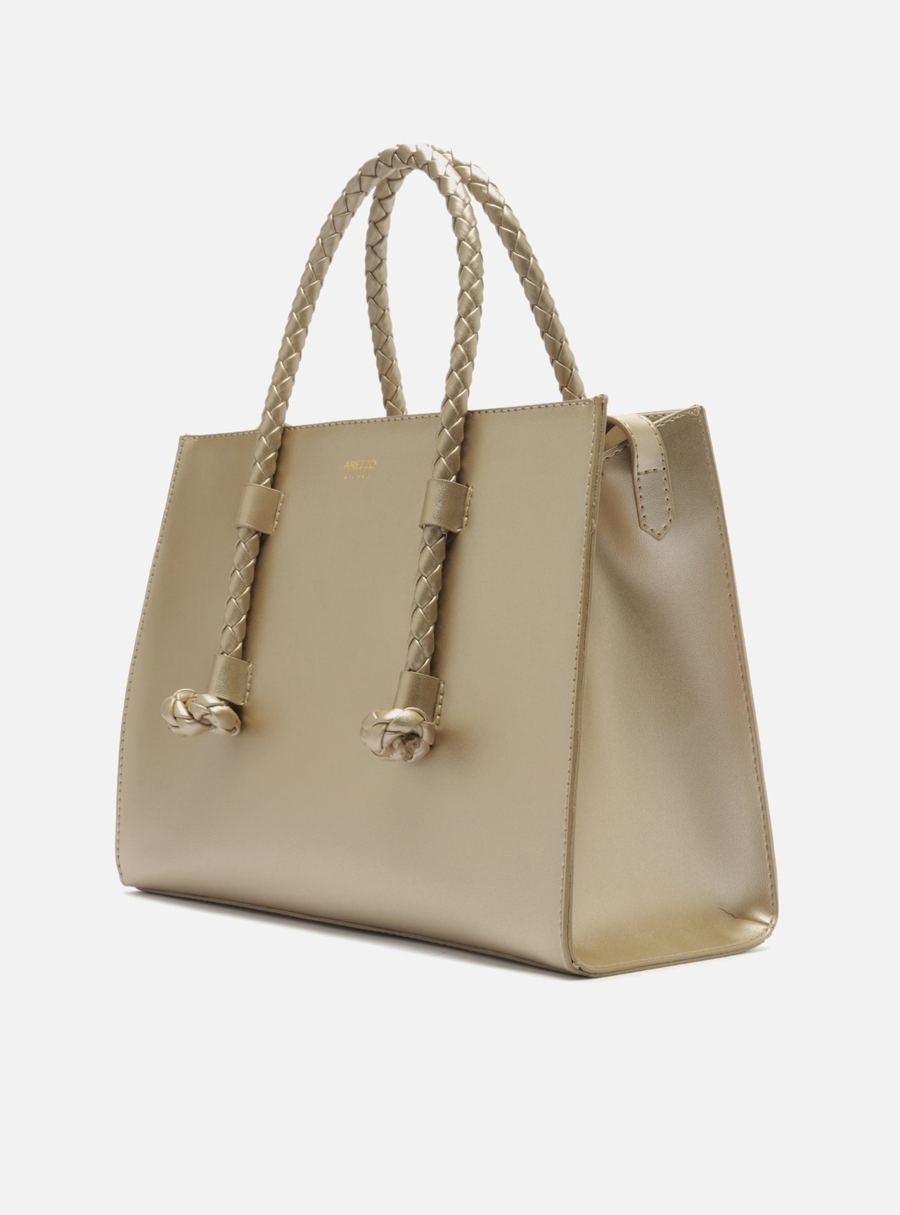 Bolsa Tote Dourada Grande Alças Tressê — foto 2