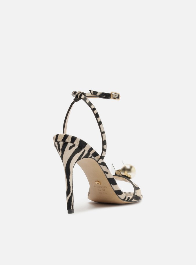 Sandália Animal Print Salto Alto Metais