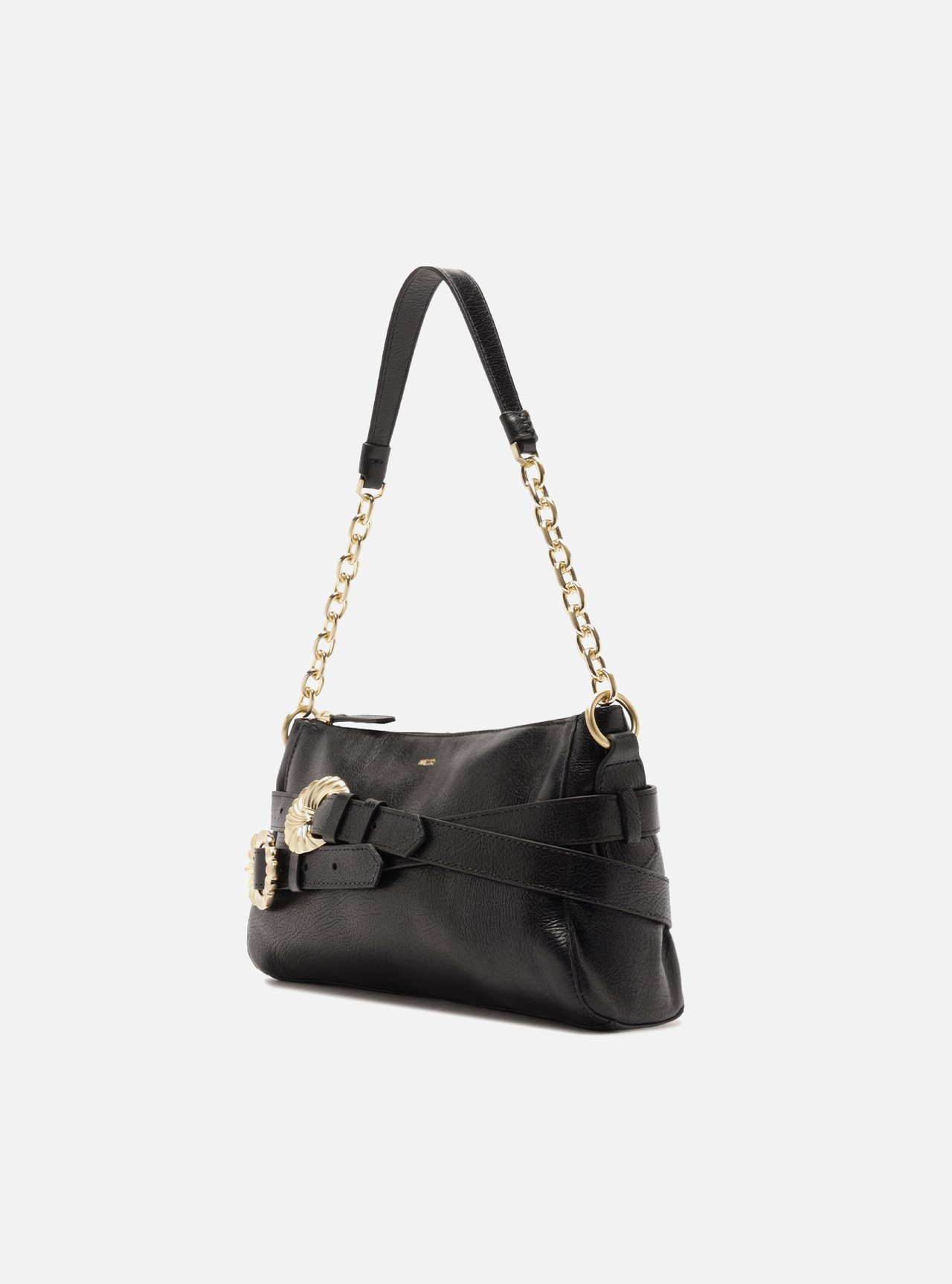 Bolsa Shoulder Preta Couro Pequena Corrente — foto 2