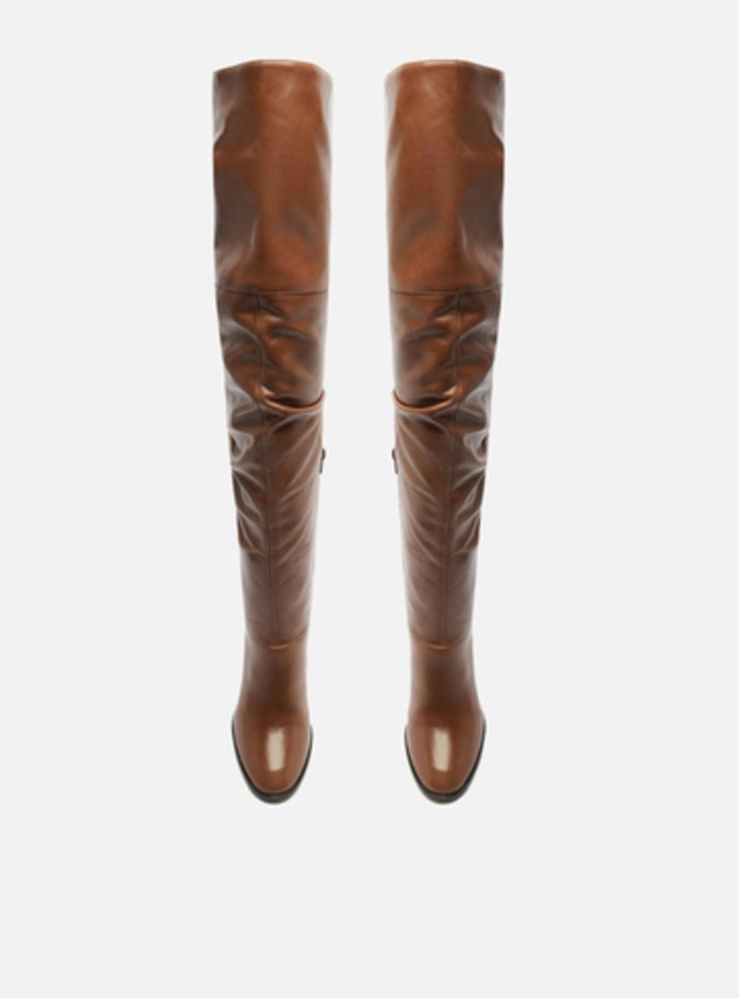 Bota Over The Knee Marrom Couro Salto Alto