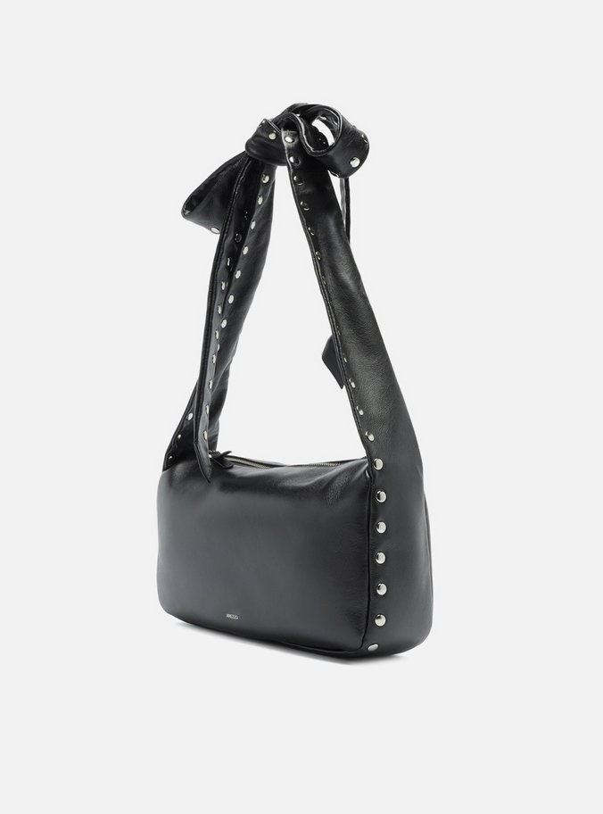 Bolsa Tiracolo Preta Couro Média Laço
