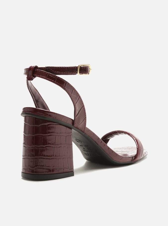 Sandália Vinho Croco Salto Bloco Easy