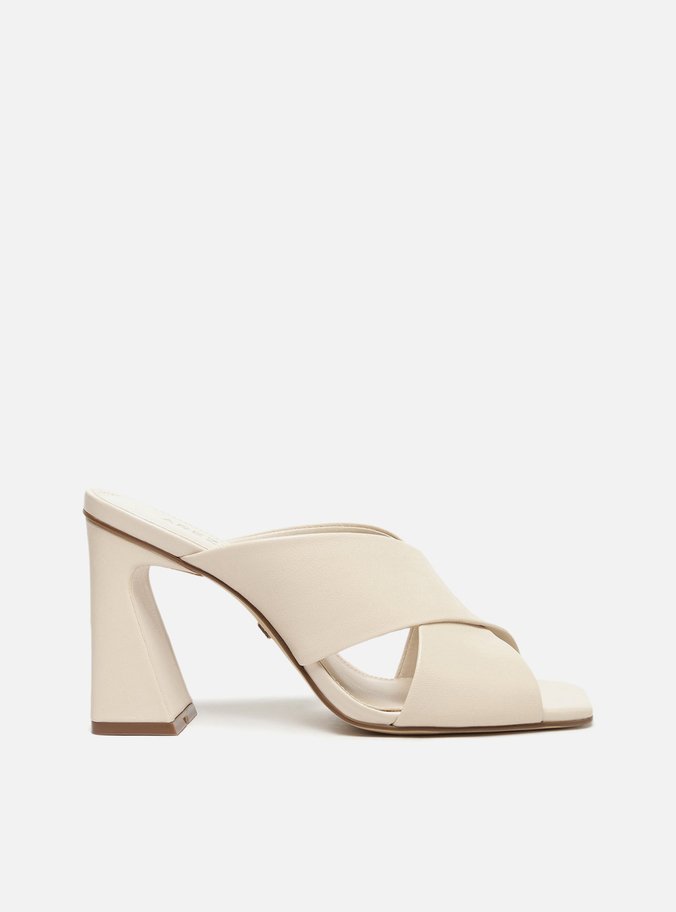 Sandália Off-White Couro Salto Bloco Aberta