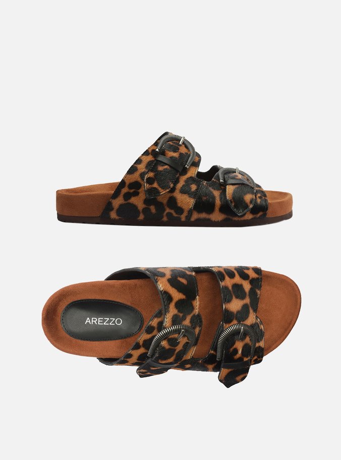 Sandália Papete Animal Print Fivelas