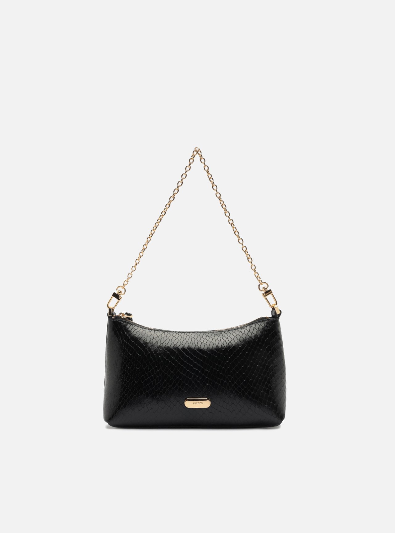 Bolsa Shoulder Preta Couro Média Snake Corrente — foto 1