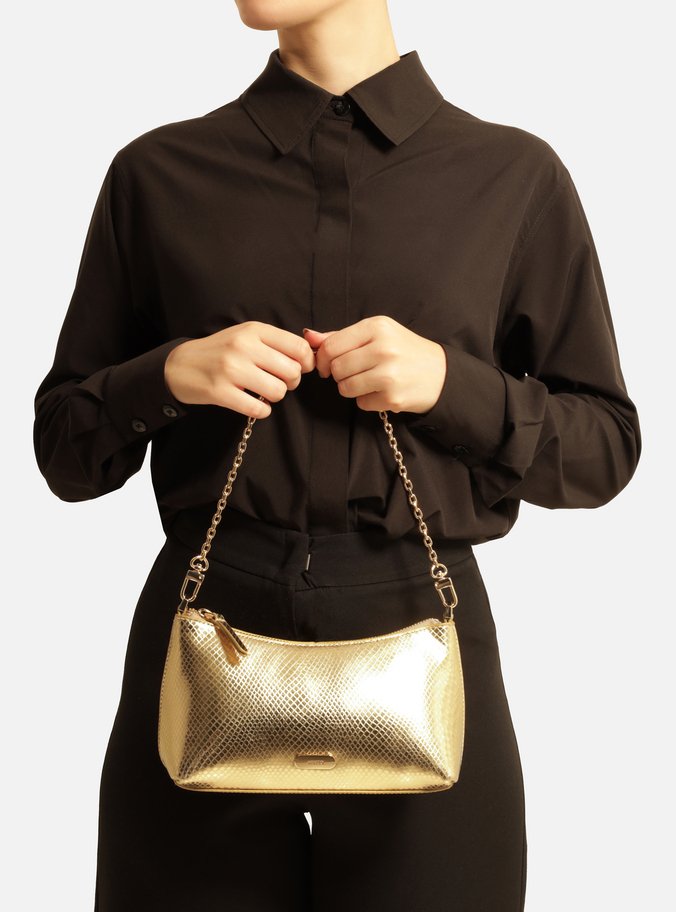 Bolsa Tiracolo Dourada Snake Pequena Corrente