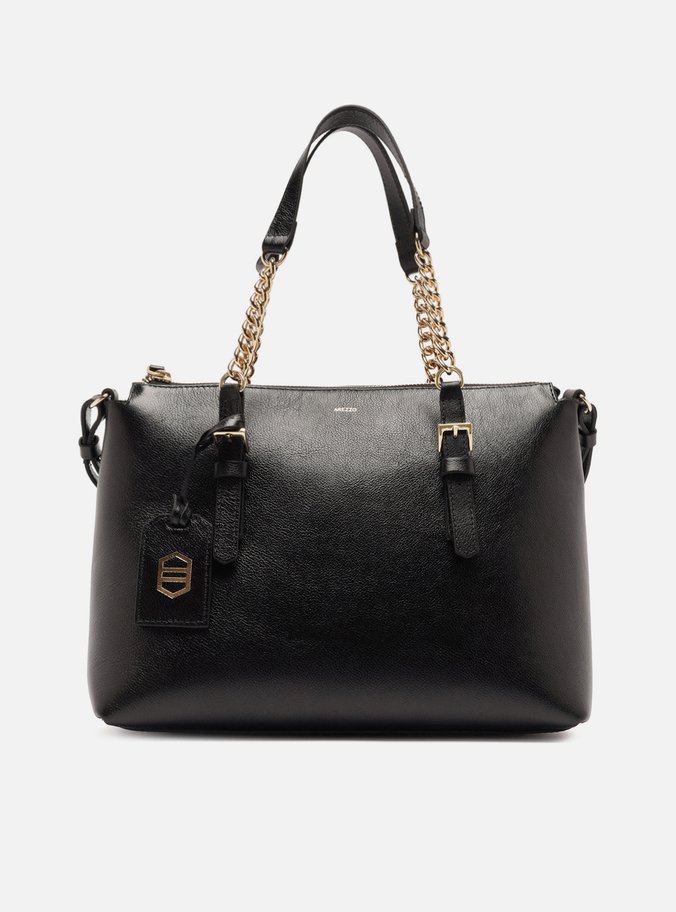 Bolsa Tote Preta Couro Grande Alça Corrente