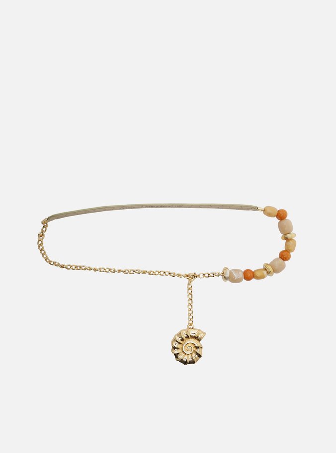 Cinto Dourado Couro Pedraria Metal Concha