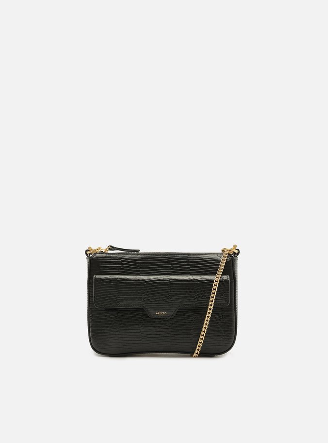 Bolsa Tiracolo Preta Couro Pequena Corrente