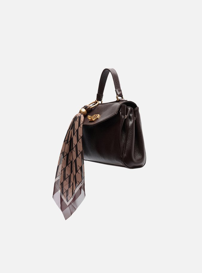 Bolsa Satchel Marrom Couro Pequena Lenço