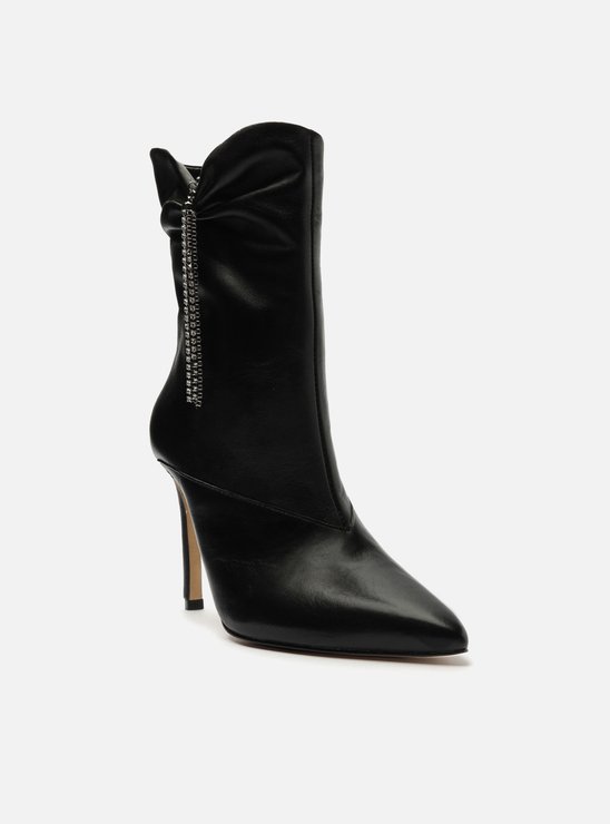 Bota Preta Couro Cano Médio Salto Fino
