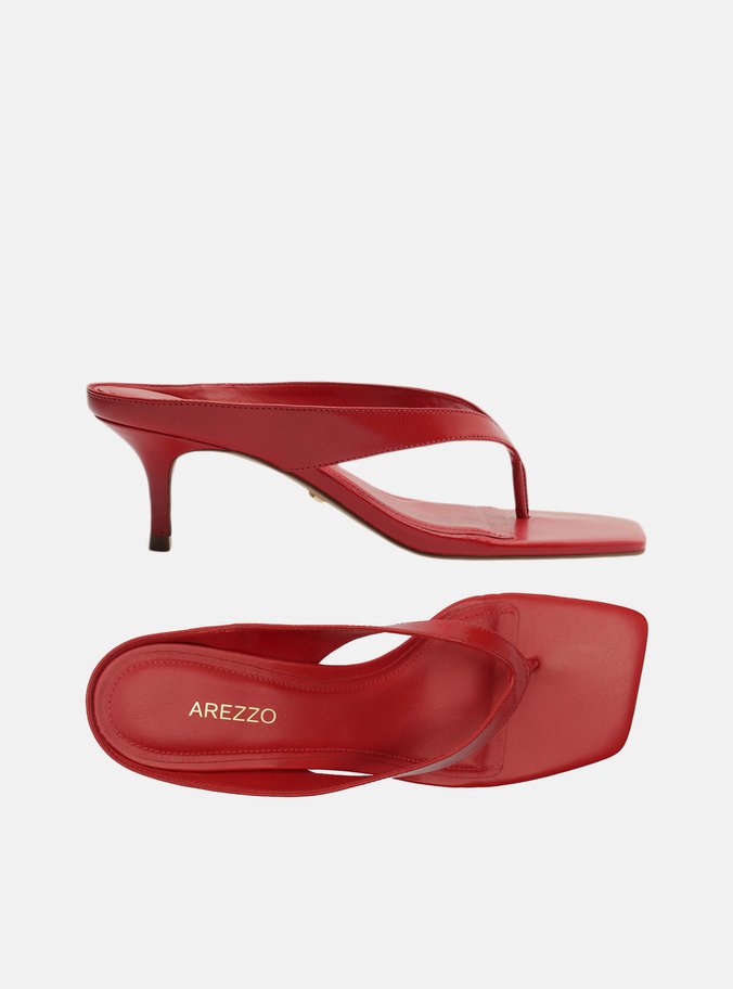 Tamanco Vermelho Couro Salto Médio Thong