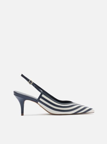 Scarpin Azul Bicolor Salto Kitten Slingback