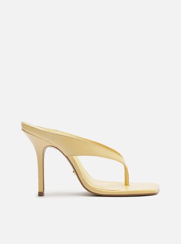 Tamanco Amarelo Couro Salto Alto Thong