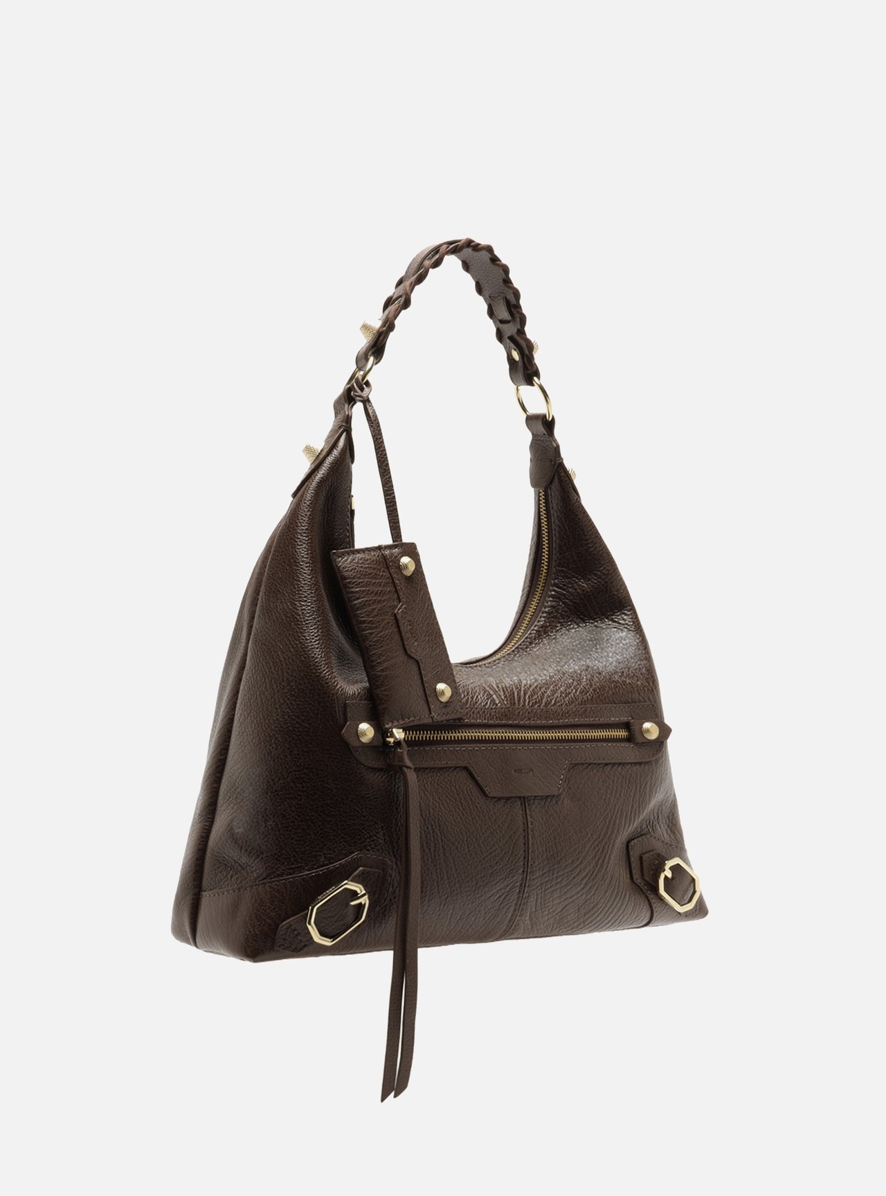 Bolsa Hobo Marrom Couro Média Alça Tressê — foto 5