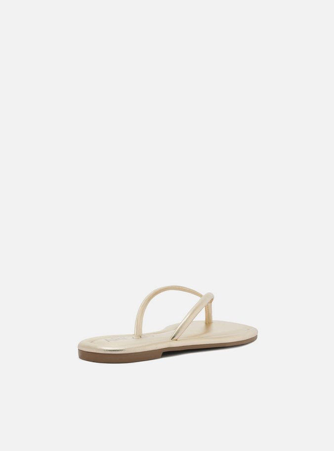 Rasteira Dourada Flip Flop Bico Quadrado