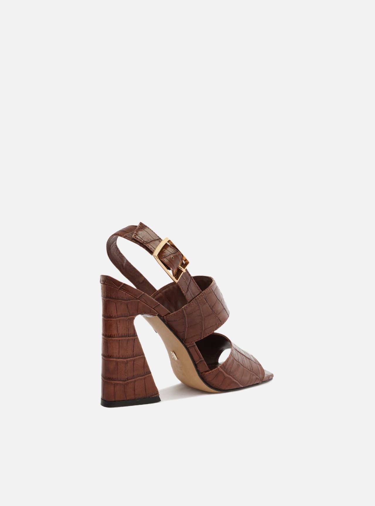 Sandália Marrom Croco Salto Alto Bico Quadrado — foto 3