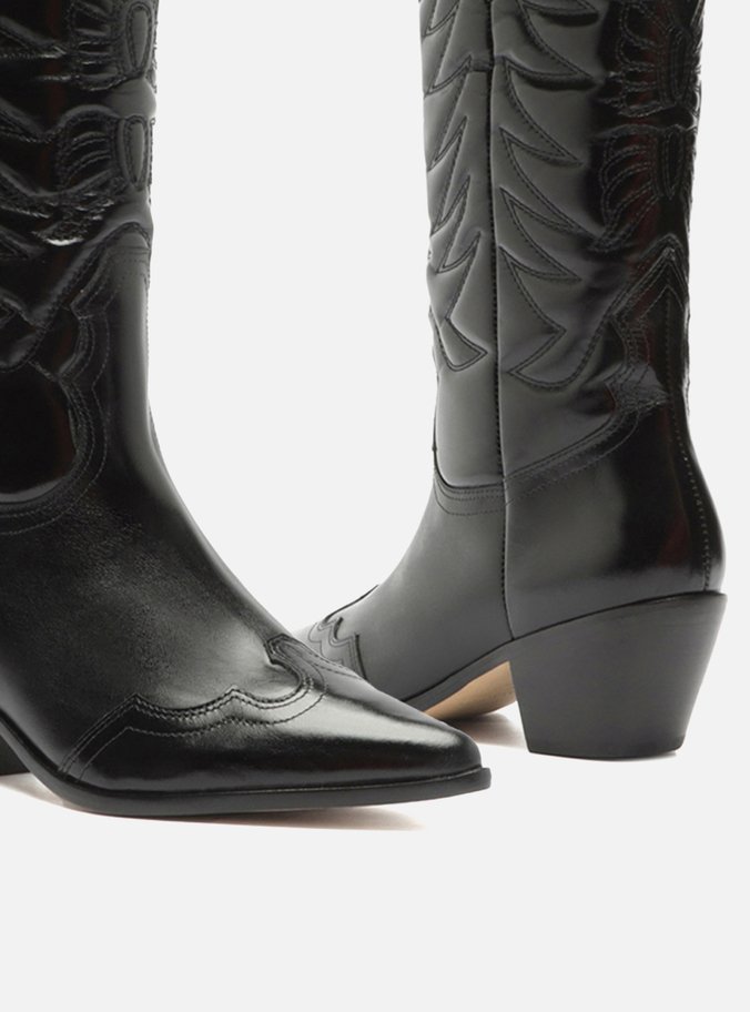 Bota Preta Couro Cano Médio Western