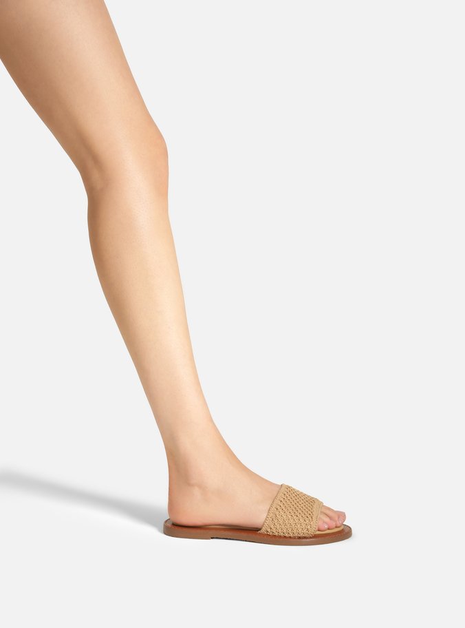 Rasteira Slide Bege Crochê Tira Larga