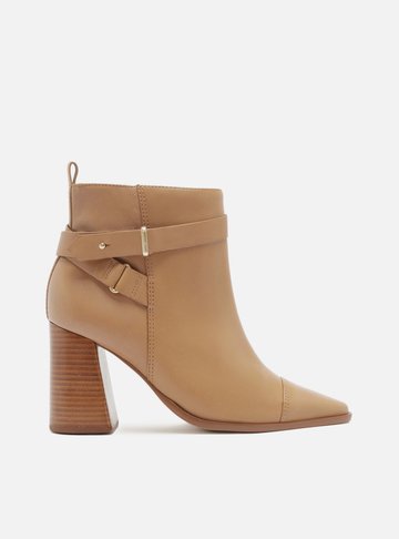 Bota Marrom Couro Cano Curto Salto Bloco