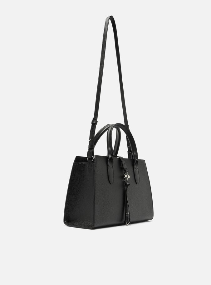 Bolsa Tote Preta Grande Detalhe Tiras Metal