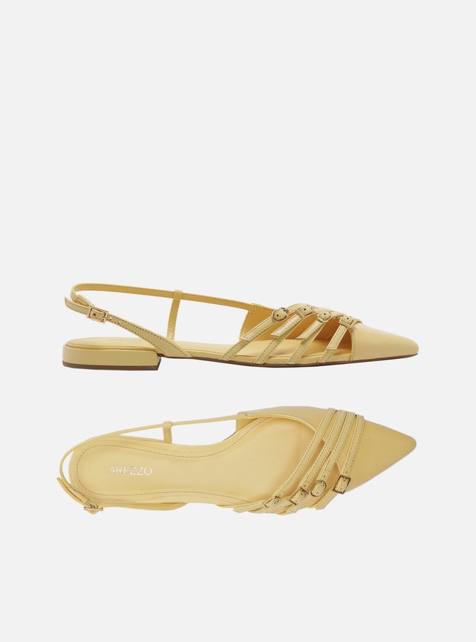 Sapatilha Amarela Couro Slingback Tiras Fivelas