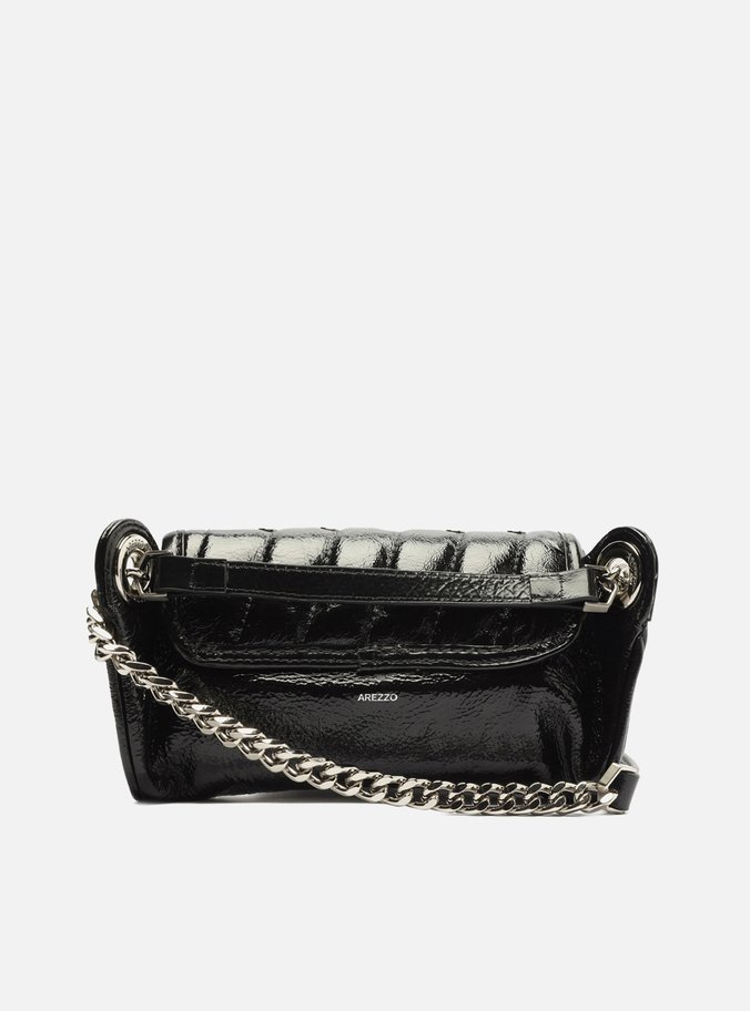 Bolsa Tiracolo Preta Couro Shine Pequena Ilhós