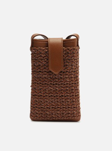 Mini Bag Marrom Couro Tramada Porta-Celular