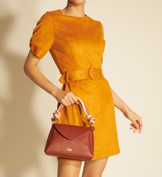 Bolsa Satchel Marrom Couro Loren Pequena Bolsa Satchel Marrom Couro Loren Pequena