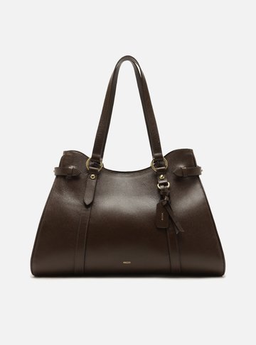 Arezzo — Bolsa Shopping Marrom Couro Grande Tiras Fivelas