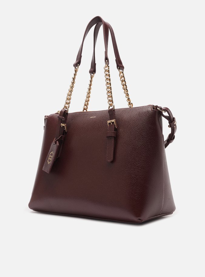 Bolsa Tote Marrom Couro Grande Alça Corrente