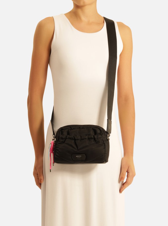 Bolsa Tiracolo Preta Nylon Pequena Puffer