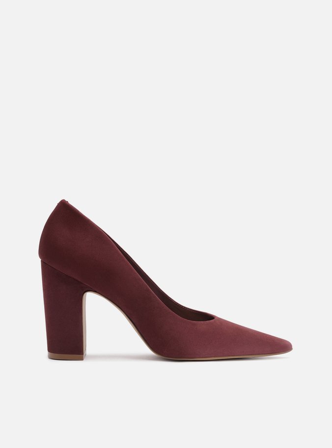 Scarpin Vermelho Camurça Salto Alto Bloco