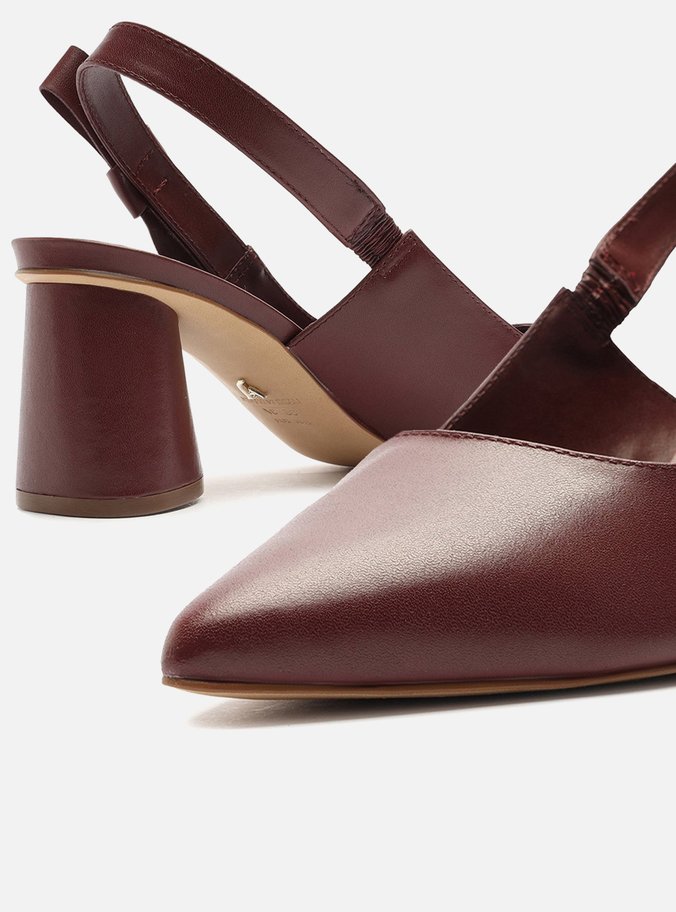 Scarpin Vermelho Couro Bloco Slingback Laço