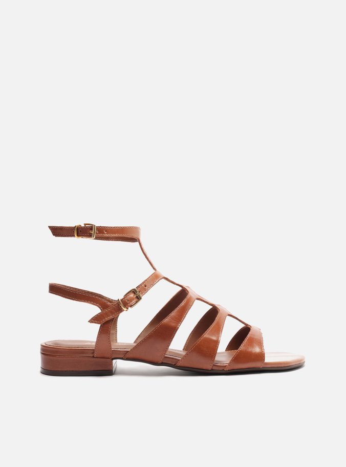 Sandália Rasteira Marrom Couro Multitiras