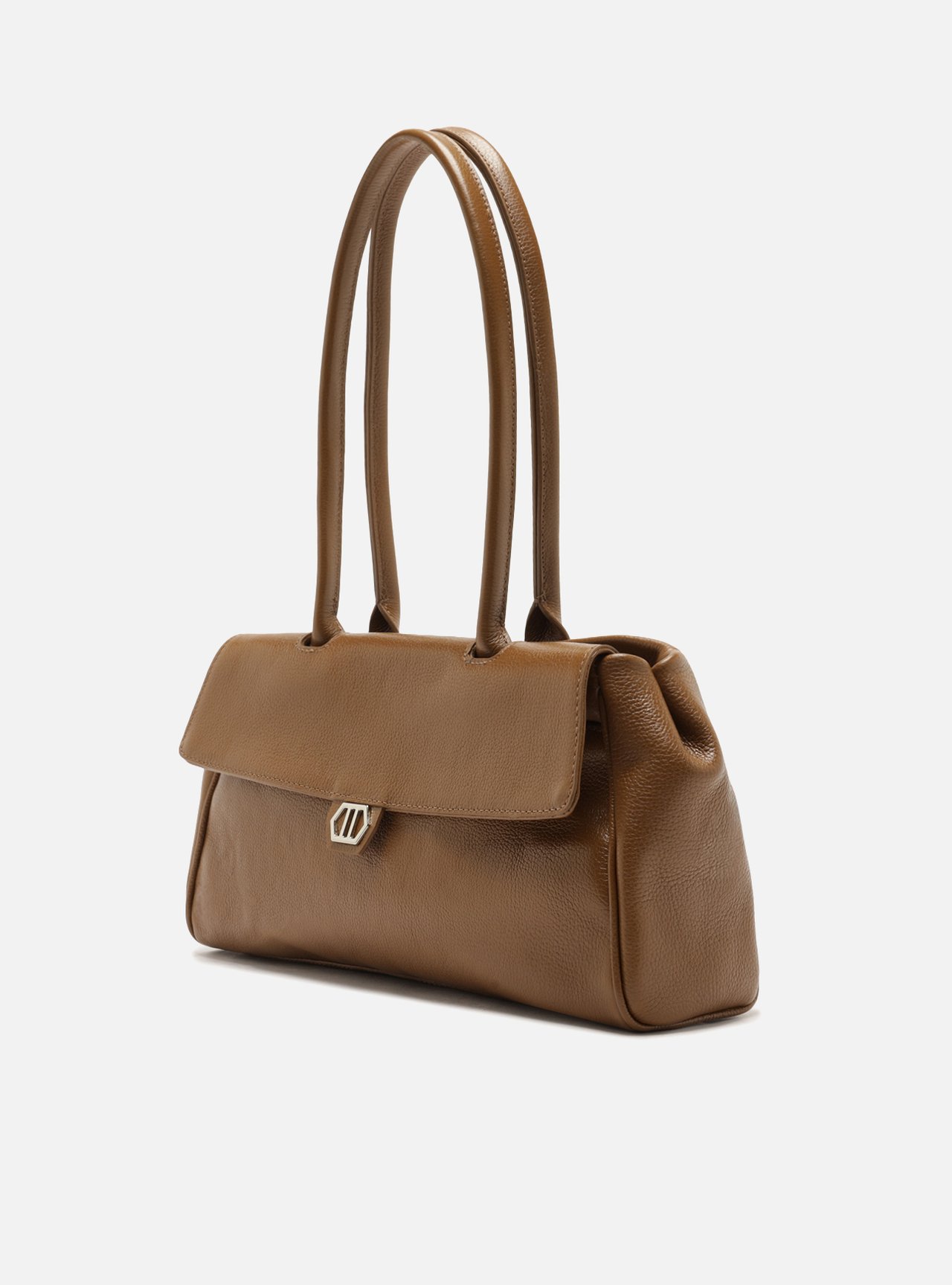 Bolsa Shoulder Marrom Couro Média Metais — foto 2