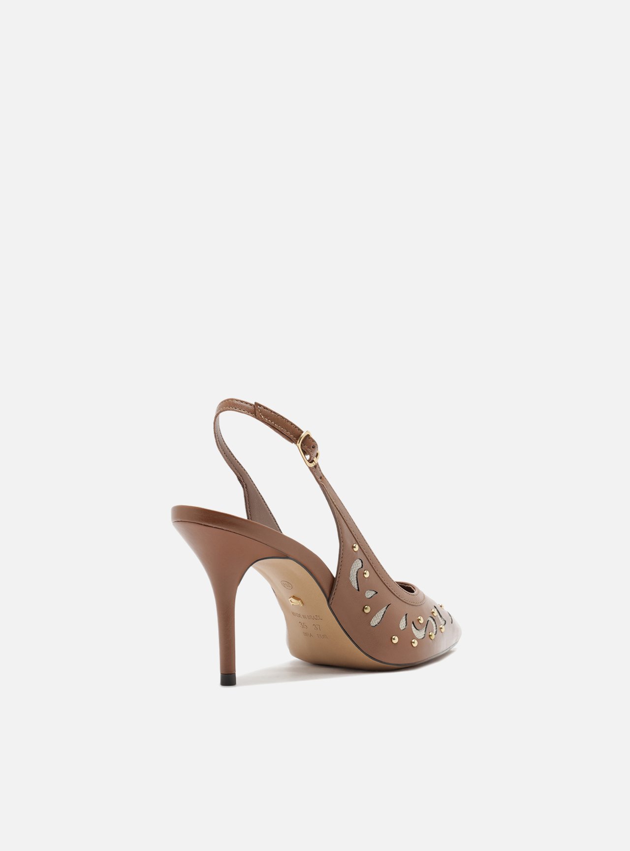 Scarpin Marrom Couro Salto Fino Slingback Recortes — foto 3