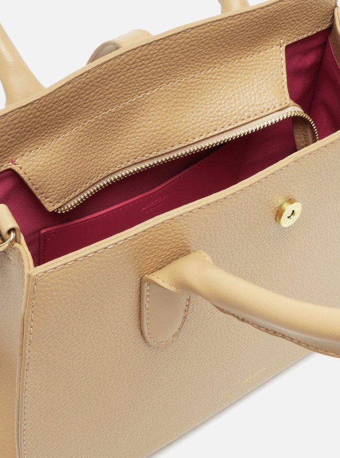 Bolsa Tote Bege Grande Detalhe Tiras Metal