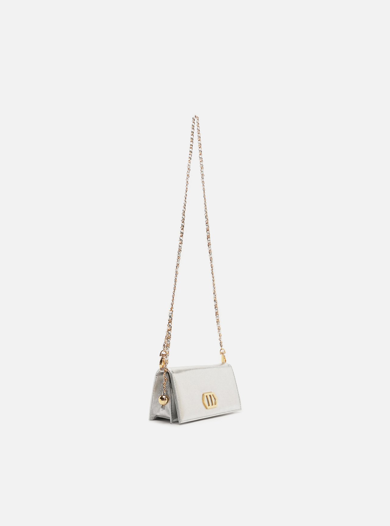 Clutch Prata Couro Pequena Metal — foto 5