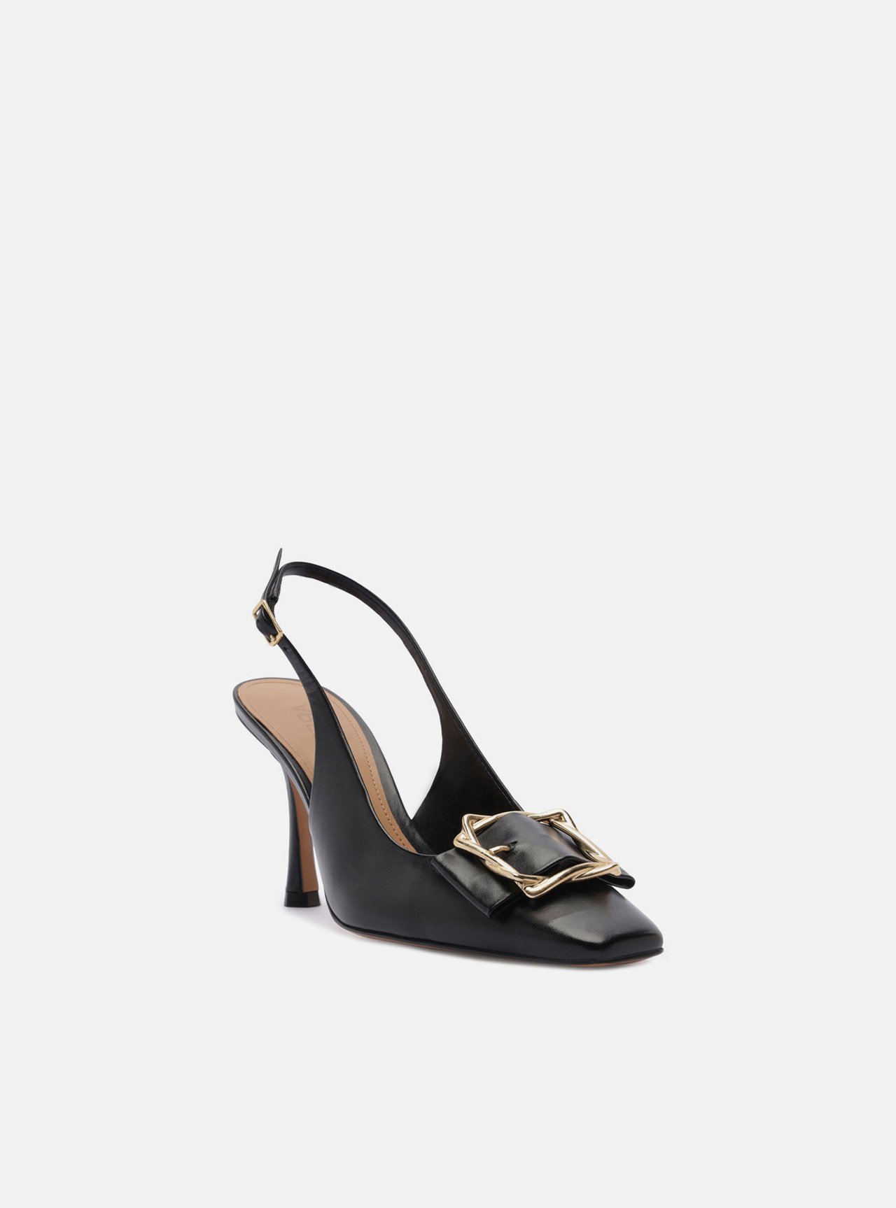 Scarpin Preto Couro Slingback Salto Alto Fivela — foto 2