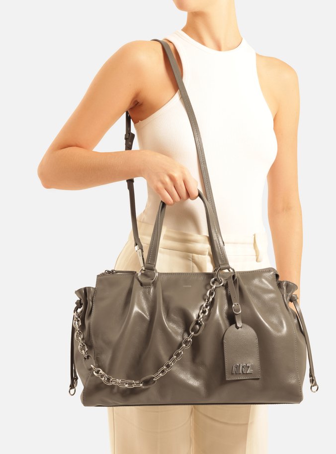 Bolsa Tote Couro Cinza Grande