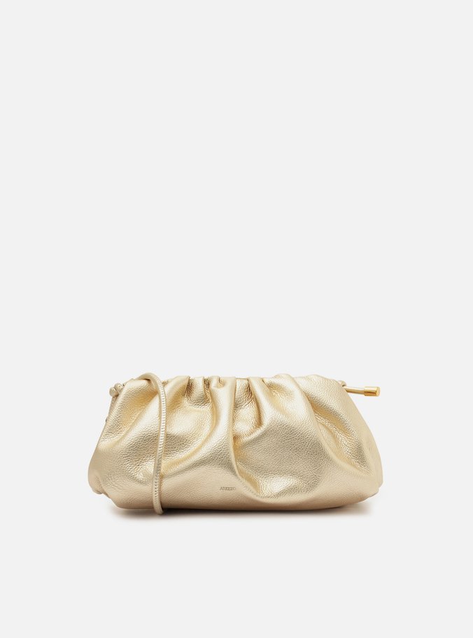Clutch Dourada Couro Média Pedrarias Concha